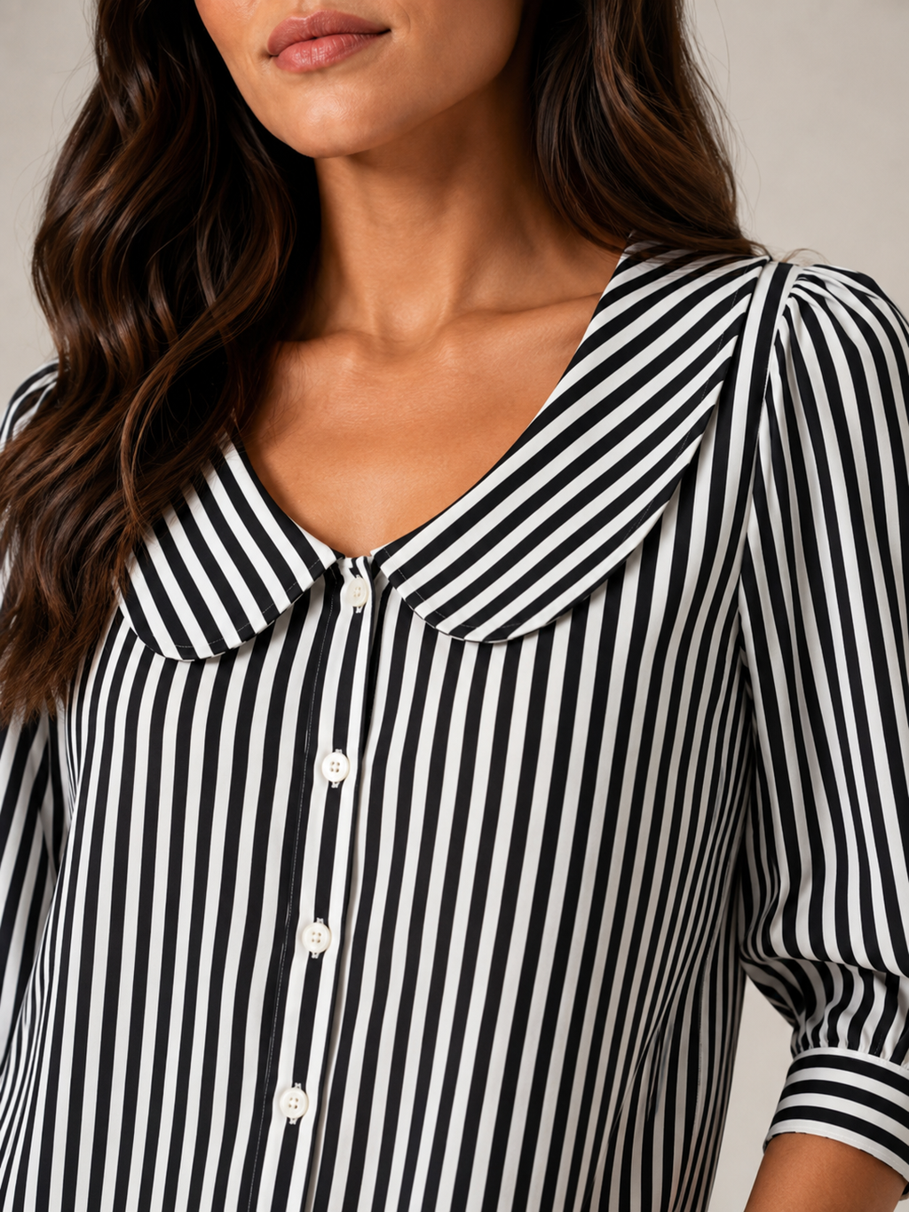Savinora - Gestreepte Blouse Met Ronde Kraag En Pofmouwen