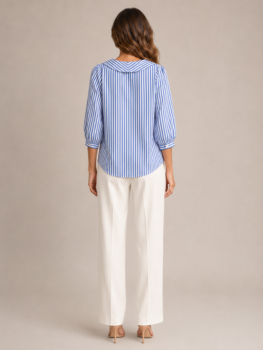 Savinora - Gestreepte Blouse Met Ronde Kraag En Pofmouwen