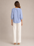 Savinora - Gestreepte Blouse Met Ronde Kraag En Pofmouwen
