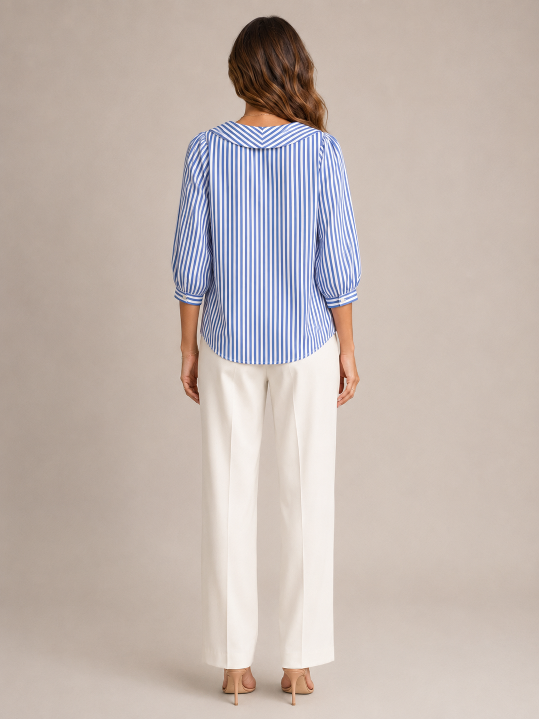Savinora - Gestreepte Blouse Met Ronde Kraag En Pofmouwen