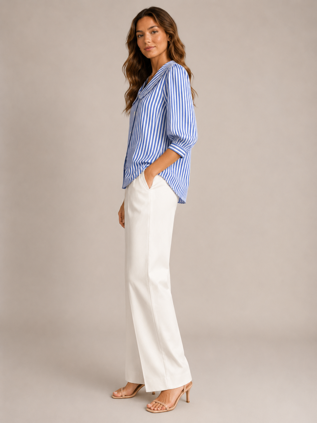 Savinora - Gestreepte Blouse Met Ronde Kraag En Pofmouwen