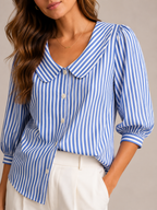 Savinora - Gestreepte Blouse Met Ronde Kraag En Pofmouwen