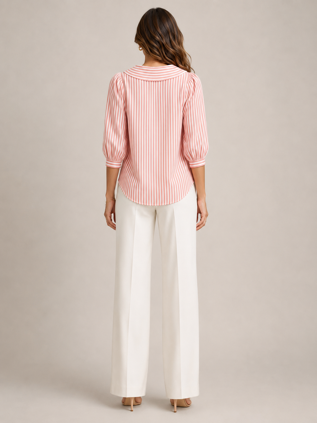 Savinora - Gestreepte Blouse Met Ronde Kraag En Pofmouwen