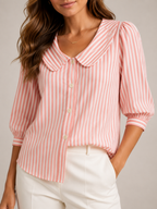 Savinora - Gestreepte Blouse Met Ronde Kraag En Pofmouwen