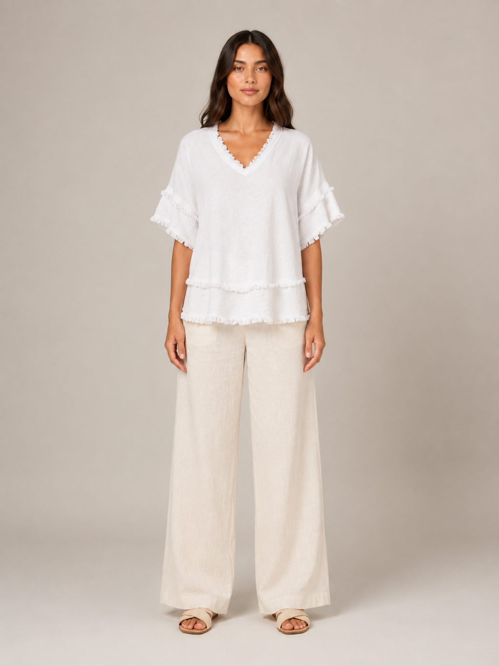 Sybeline - Dames Blouse Met V-hals En Franjeranden