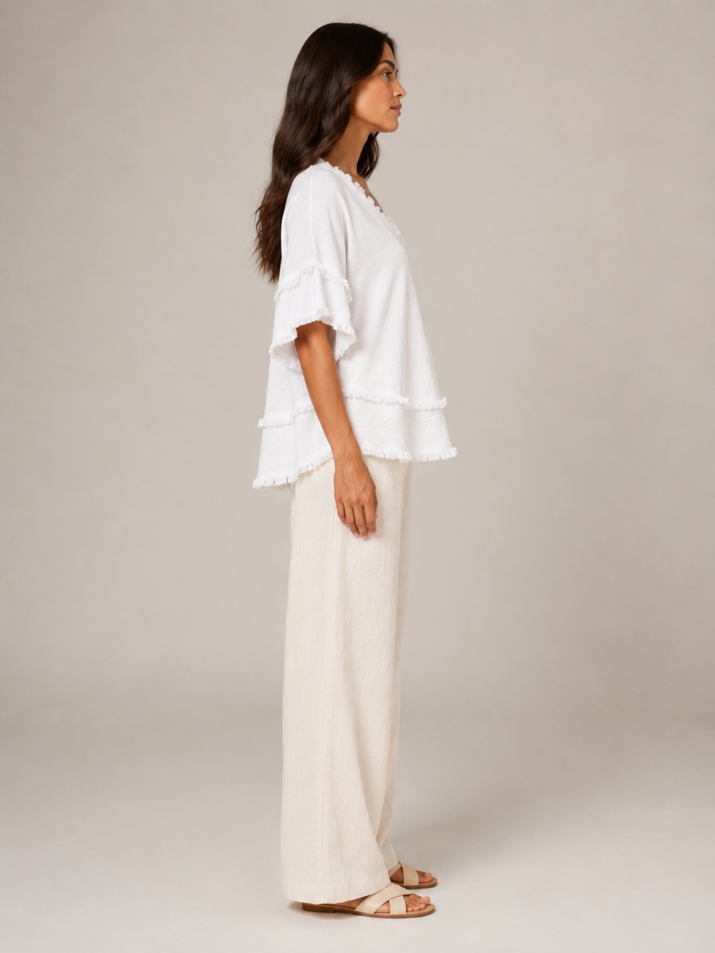 Sybeline - Dames Blouse Met V-hals En Franjeranden