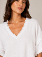 Sybeline - Dames Blouse Met V-hals En Franjeranden
