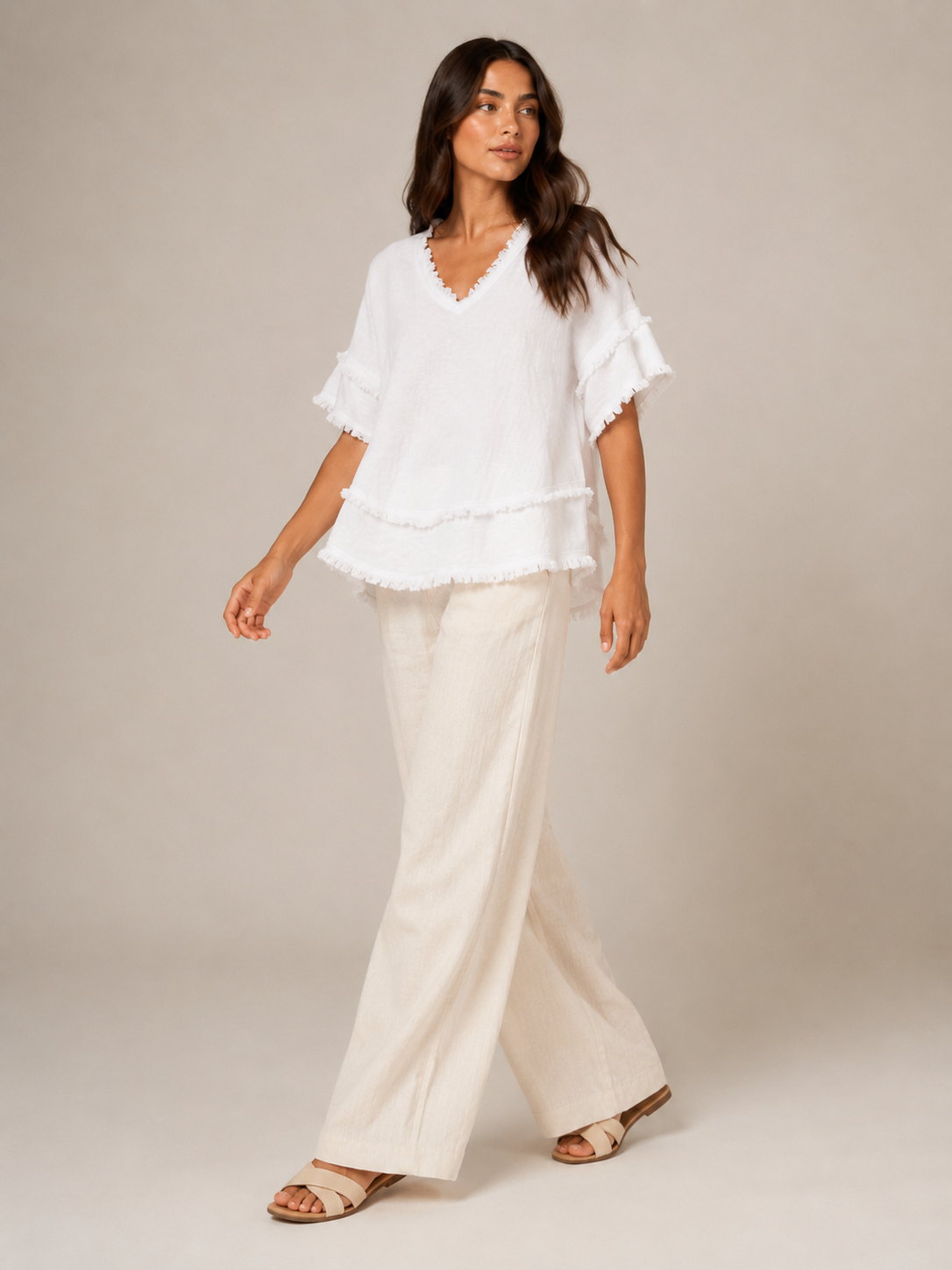 Sybeline - Dames Blouse Met V-hals En Franjeranden