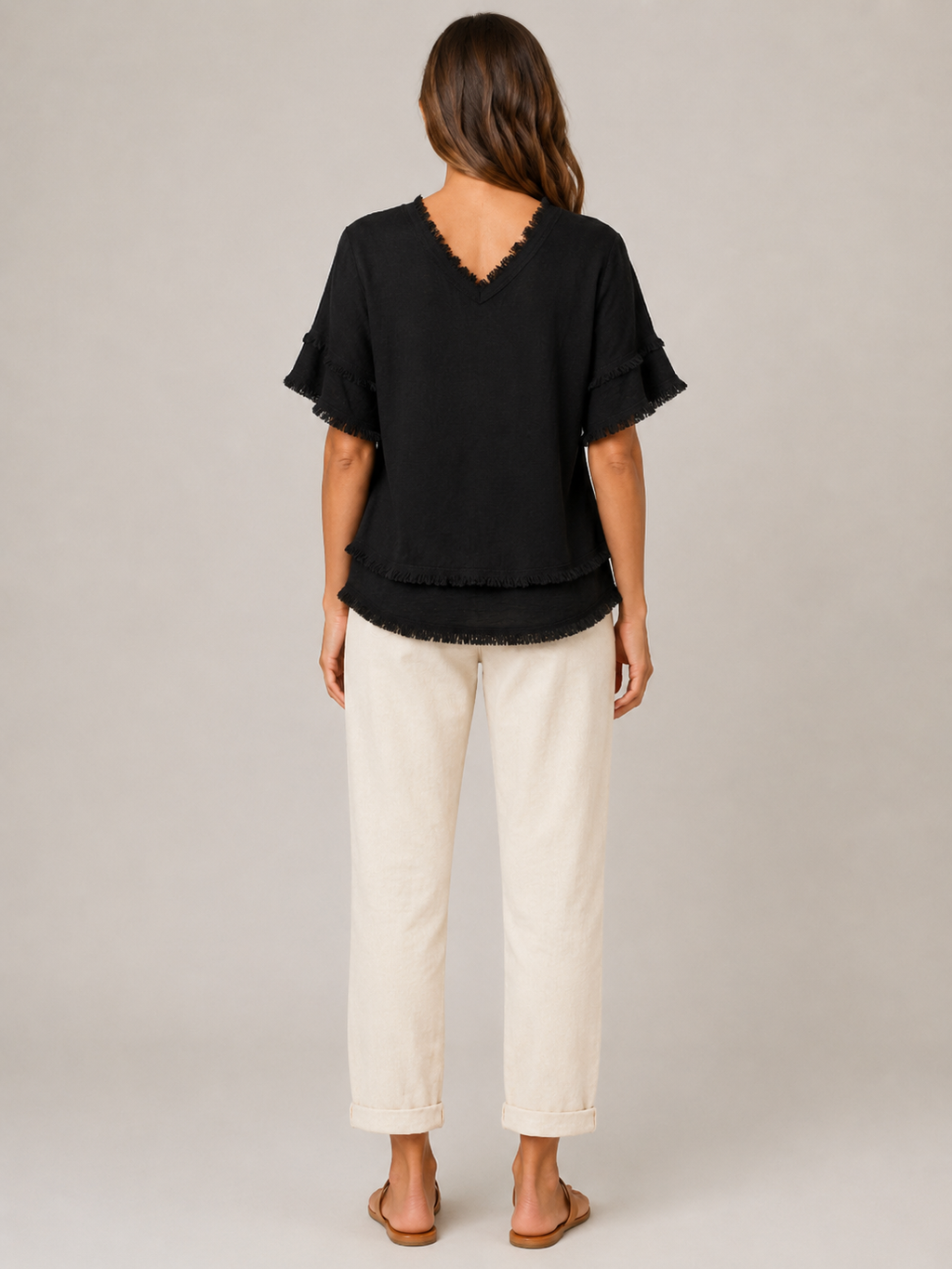 Sybeline - Dames Blouse Met V-hals En Franjeranden