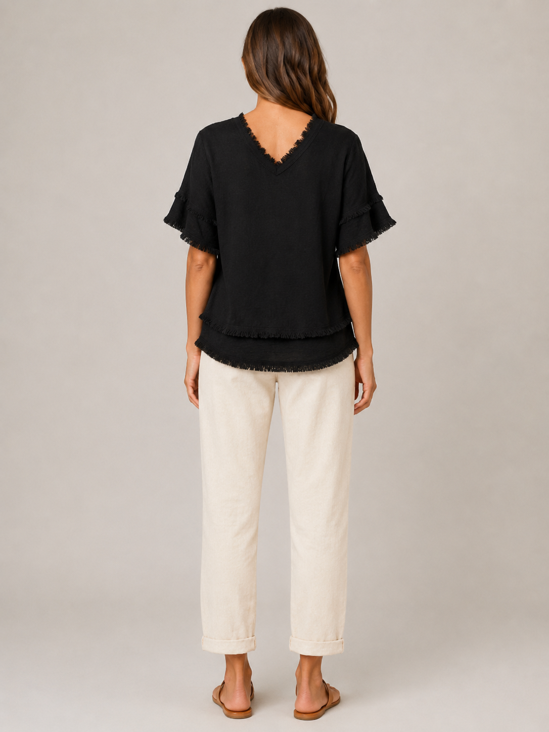Sybeline - Dames Blouse Met V-hals En Franjeranden