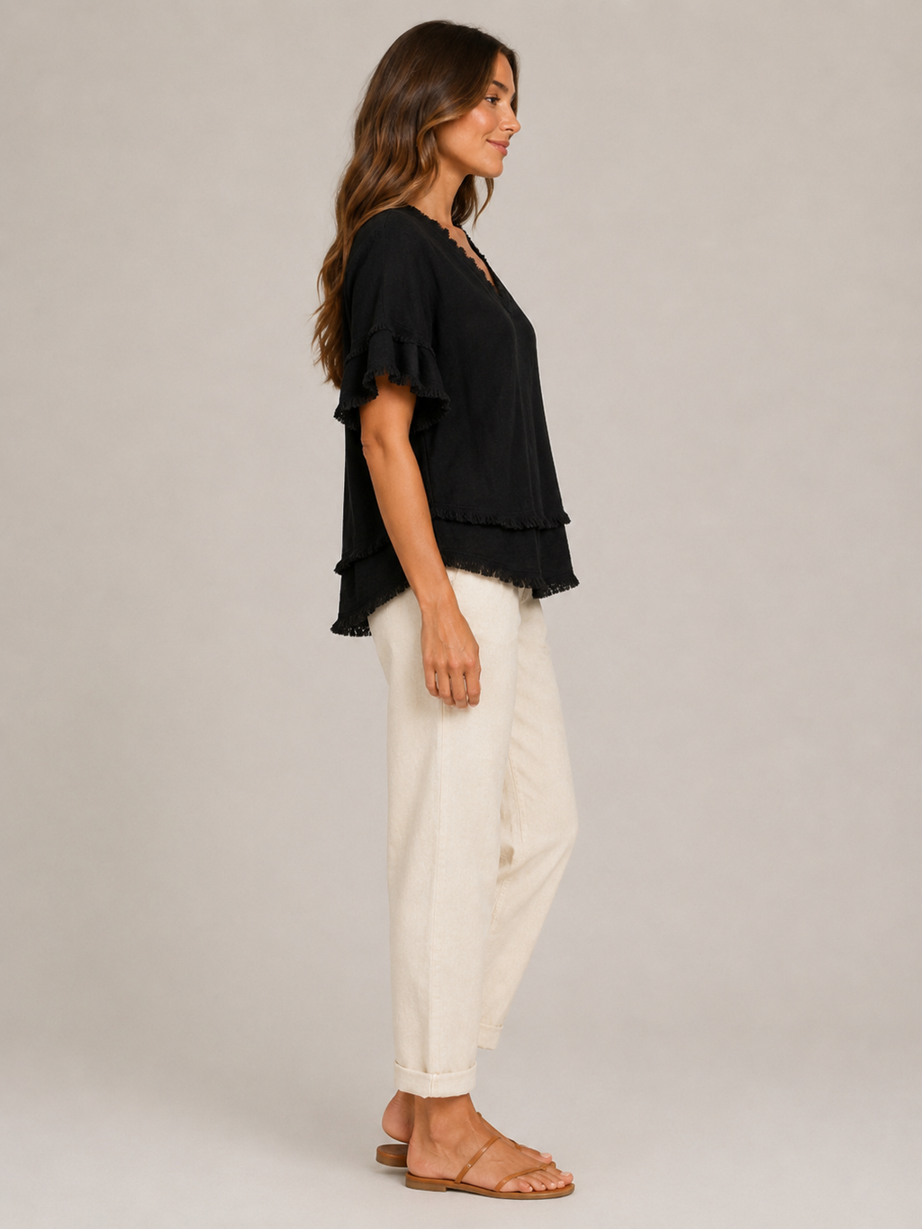 Sybeline - Dames Blouse Met V-hals En Franjeranden