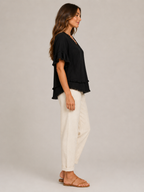 Sybeline - Dames Blouse Met V-hals En Franjeranden