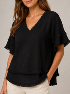 Sybeline - Dames Blouse Met V-hals En Franjeranden