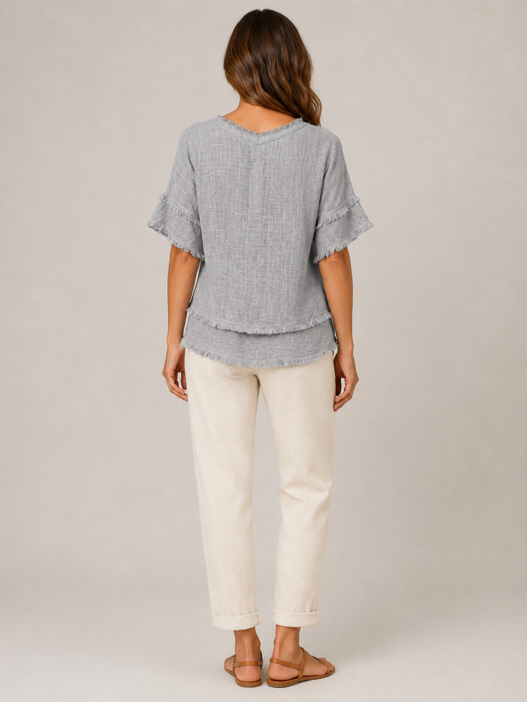 Sybeline - Dames Blouse Met V-hals En Franjeranden