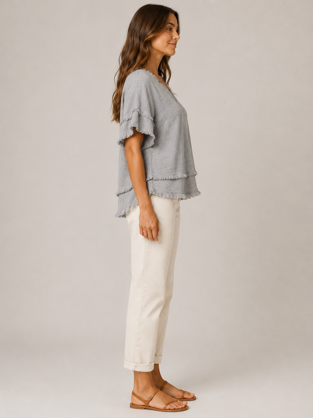 Sybeline - Dames Blouse Met V-hals En Franjeranden