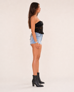 Javina - Zwarte Kanten Strapless Top Met Strikaccent