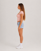 Jelina - Roze Corsage Crop Top Met Pofmouwen