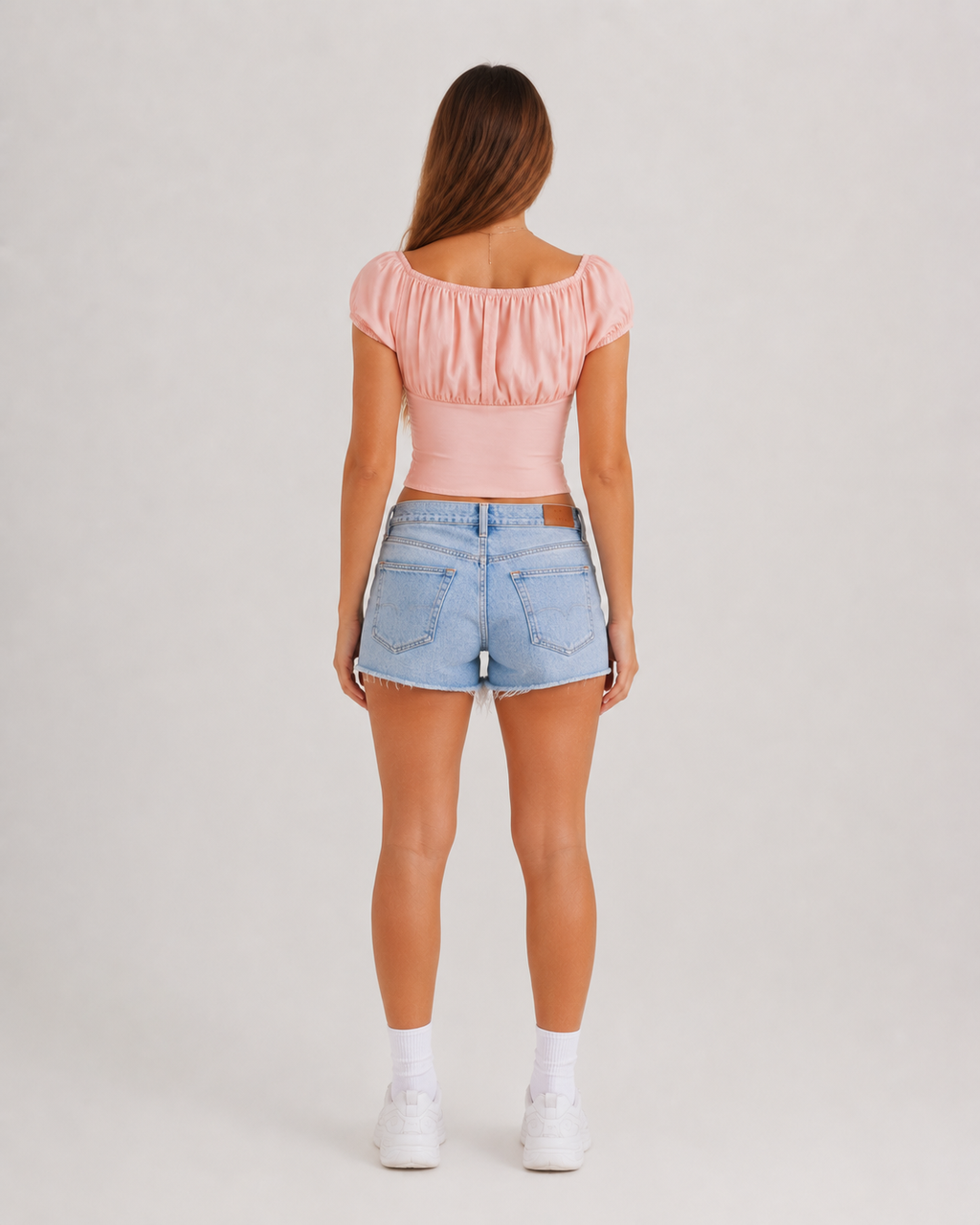 Jelina - Roze Corsage Crop Top Met Pofmouwen