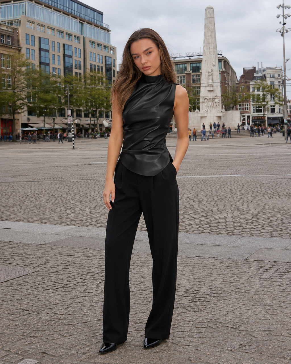 Jovana - Kunstleer Tanktop met Moderne Snit