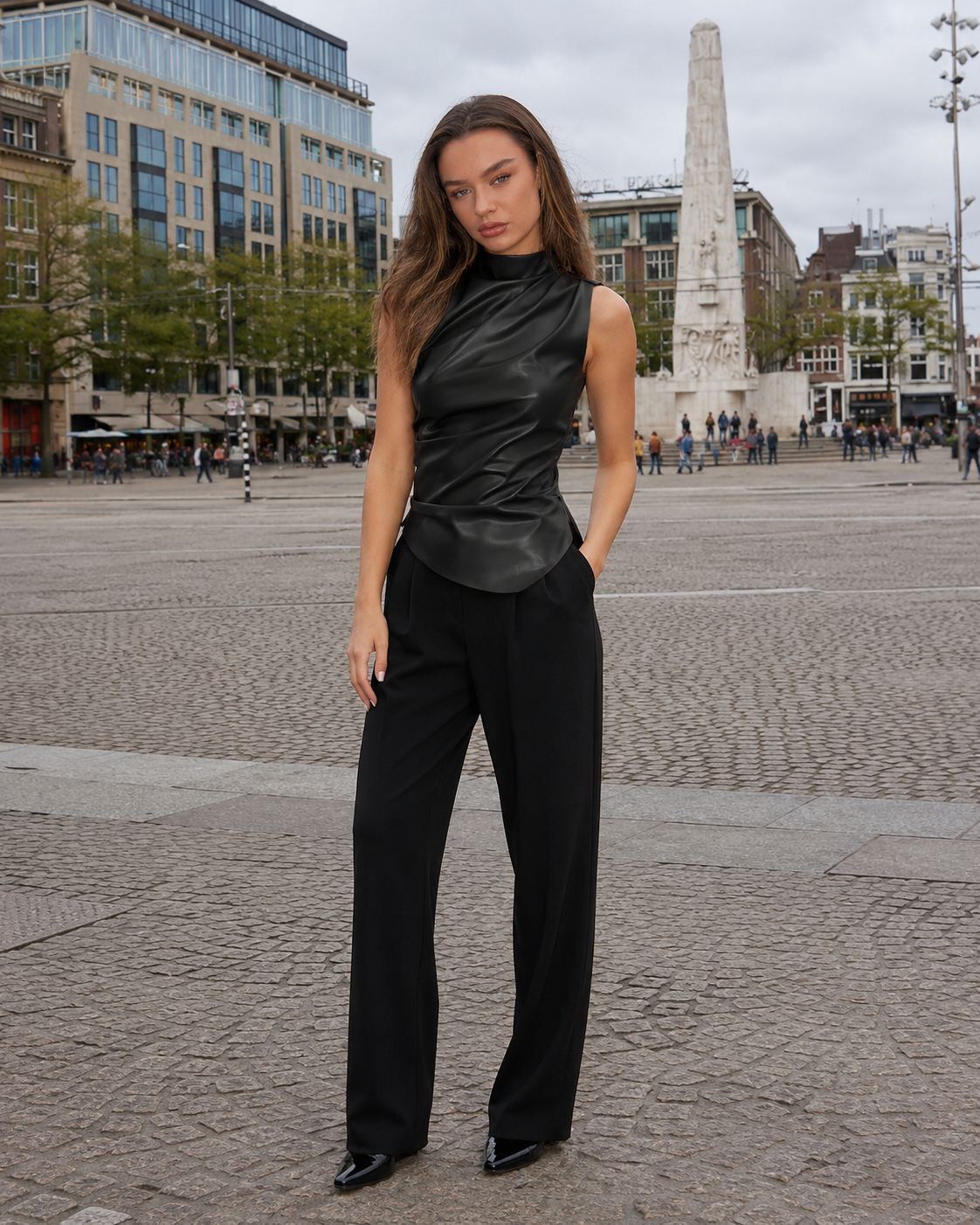 Jovana - Kunstleer Tanktop met Moderne Snit