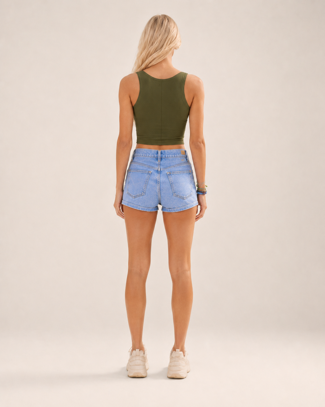 Jasmijn - Groene Rib Tanktop Met Vierkante Hals