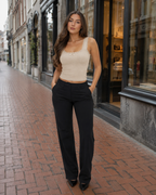 Jaline - Rib Tanktop Met Kant En Strik