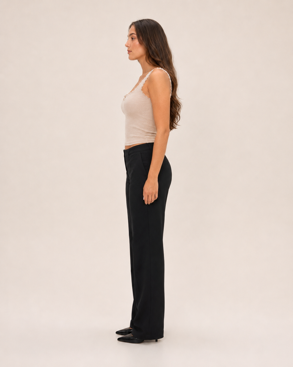 Jaline - Rib Tanktop Met Kant En Strik