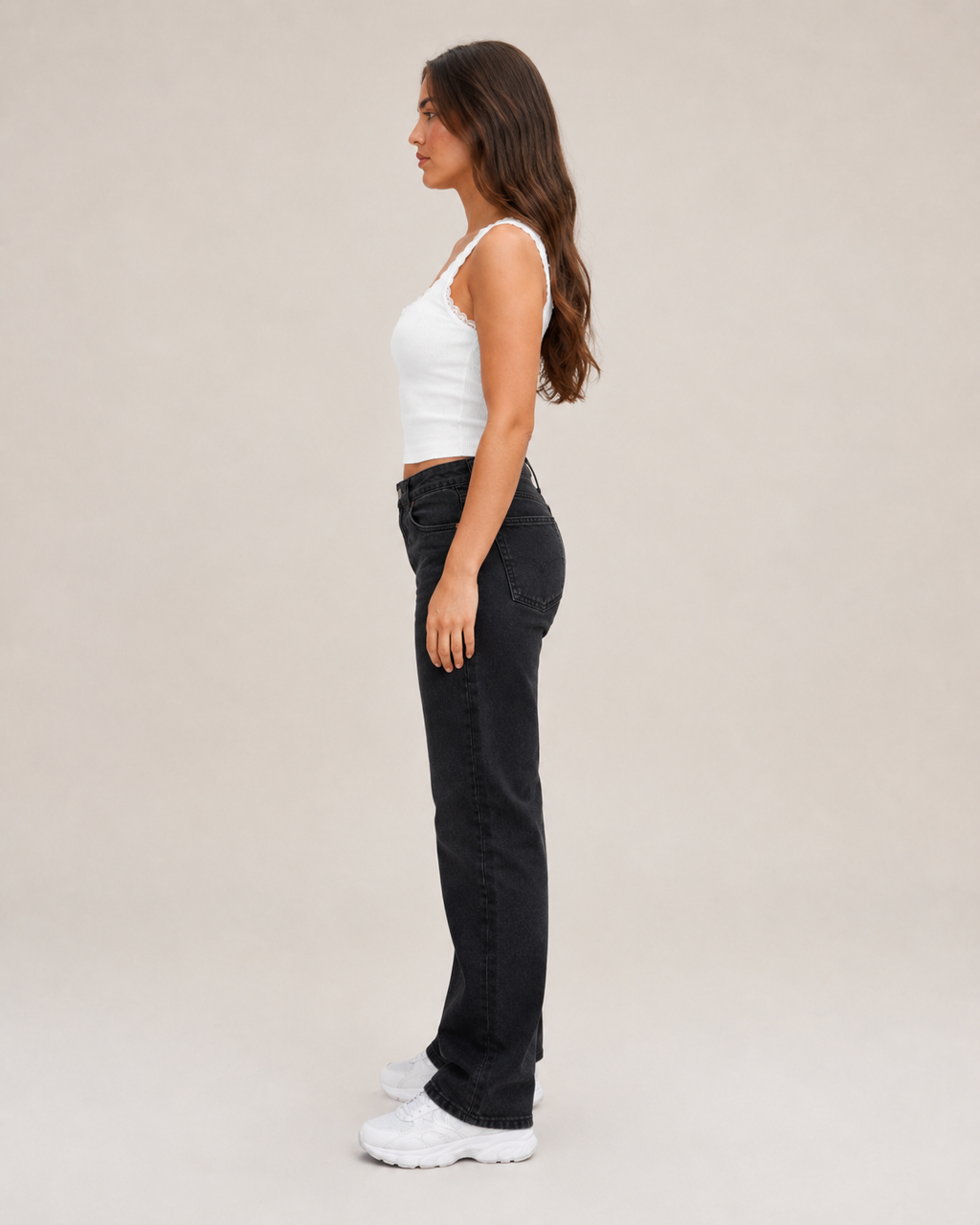 Jaline - Rib Tanktop Met Kant En Strik