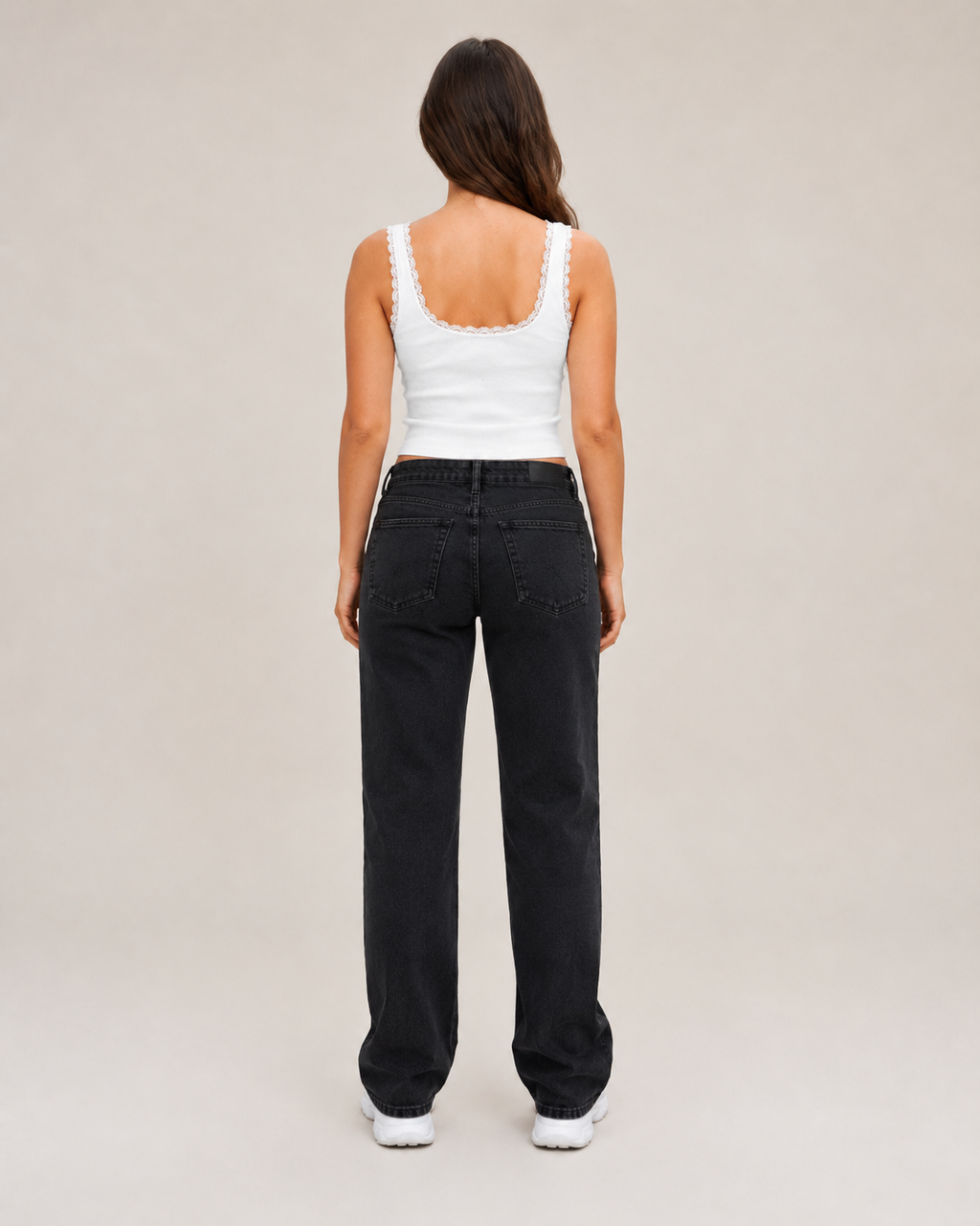 Jaline - Rib Tanktop Met Kant En Strik