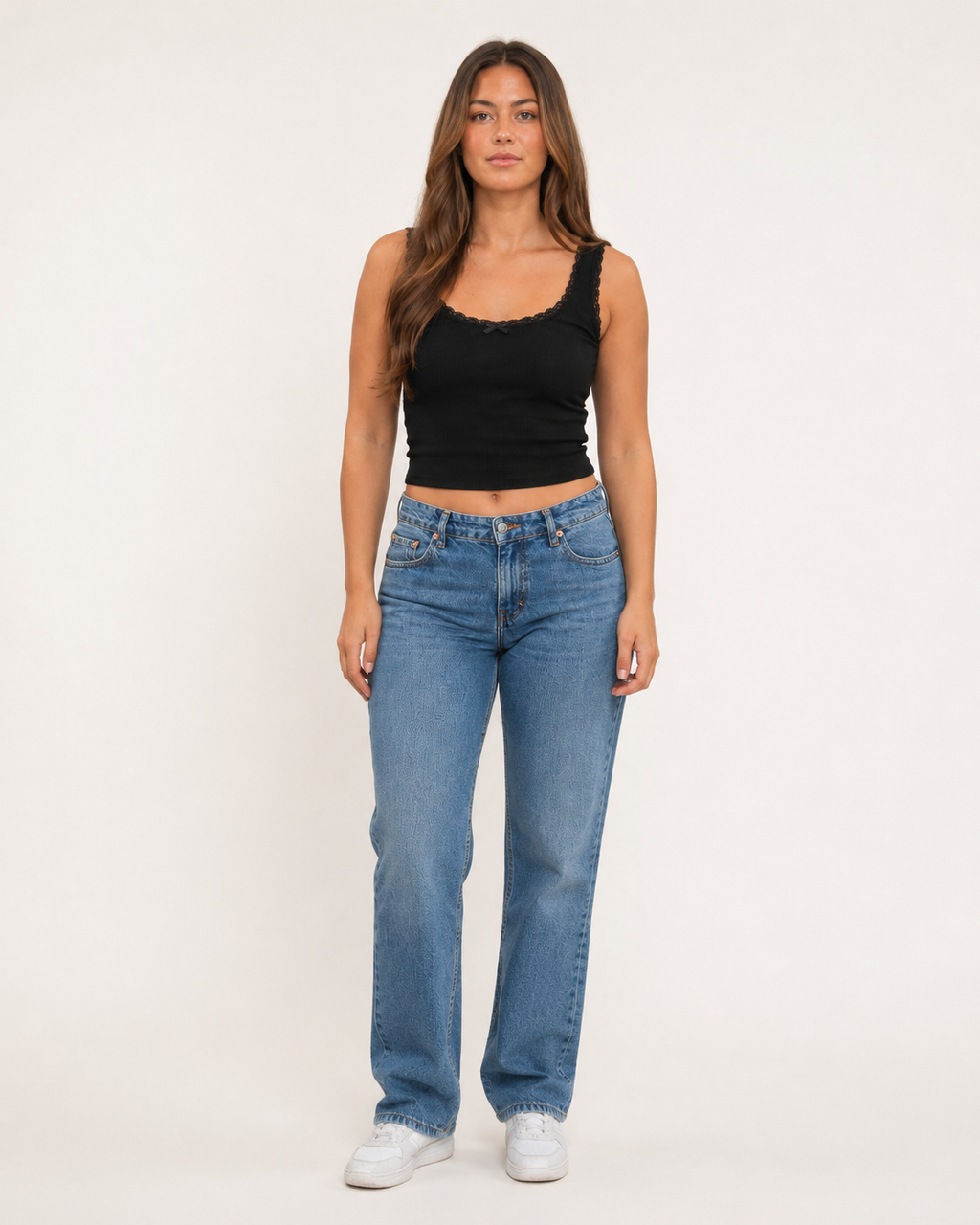 Jaline - Rib Tanktop Met Kant En Strik