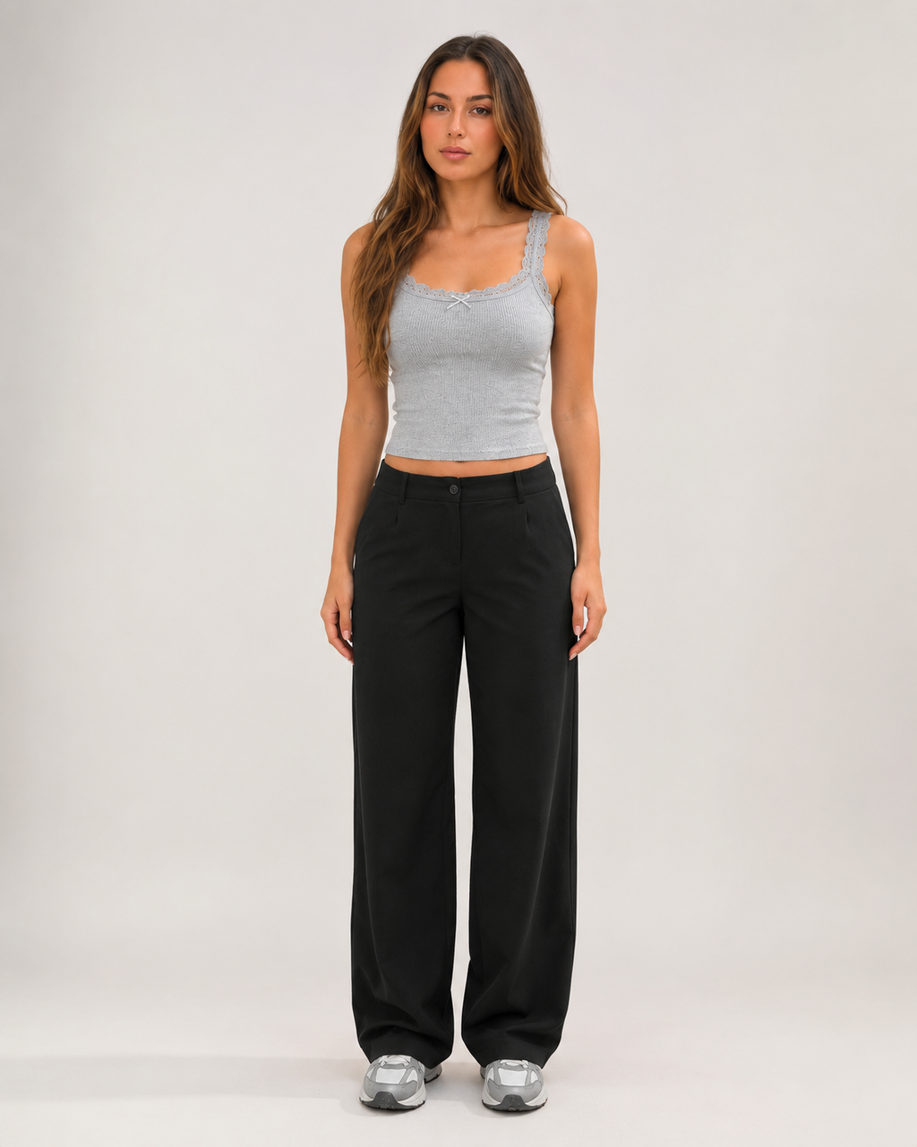 Jaline - Rib Tanktop Met Kant En Strik