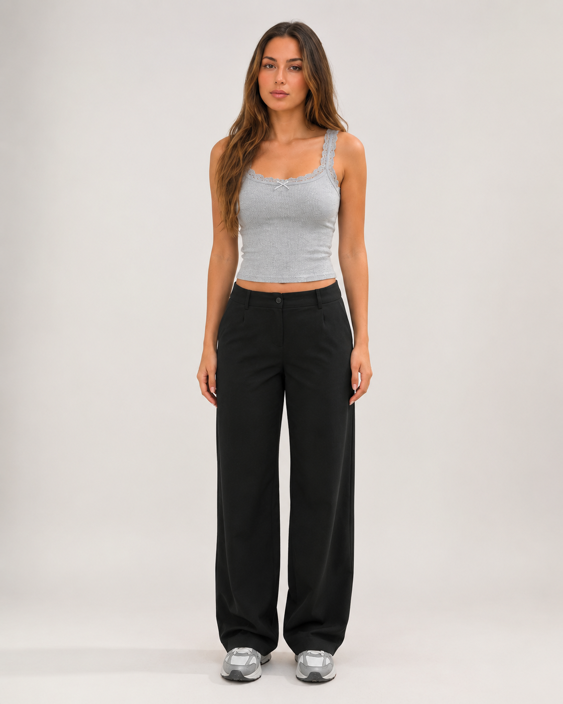 Jaline - Rib Tanktop Met Kant En Strik