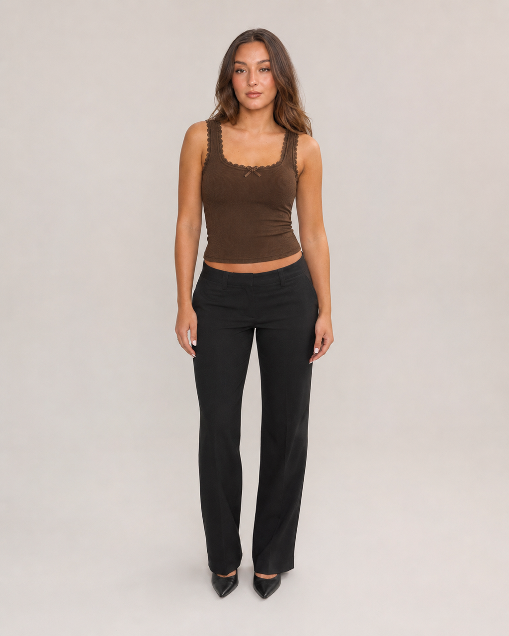Jaline - Rib Tanktop Met Kant En Strik