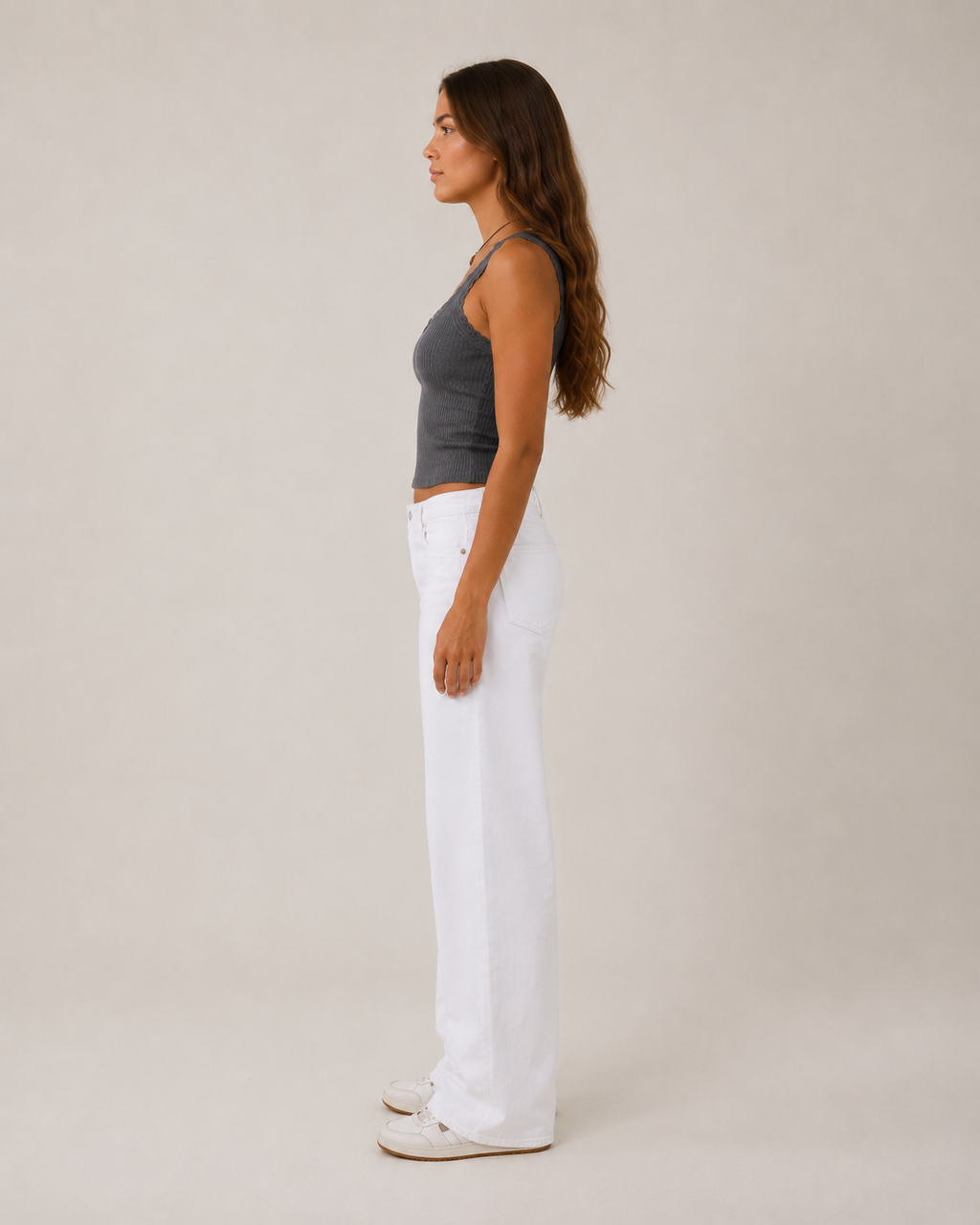 Jaline - Rib Tanktop Met Kant En Strik