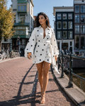 Nadile - Crème Dames Blouse Met Stippenprint En Kraag