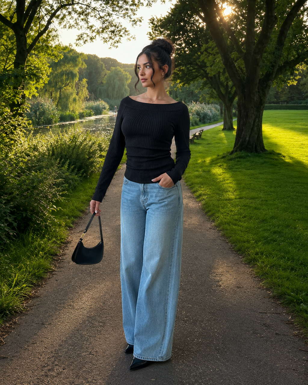 Annebel - Zwarte Dames Off-shoulder Top Met Plooien