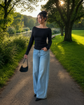 Annebel - Zwarte Dames Off-shoulder Top Met Plooien