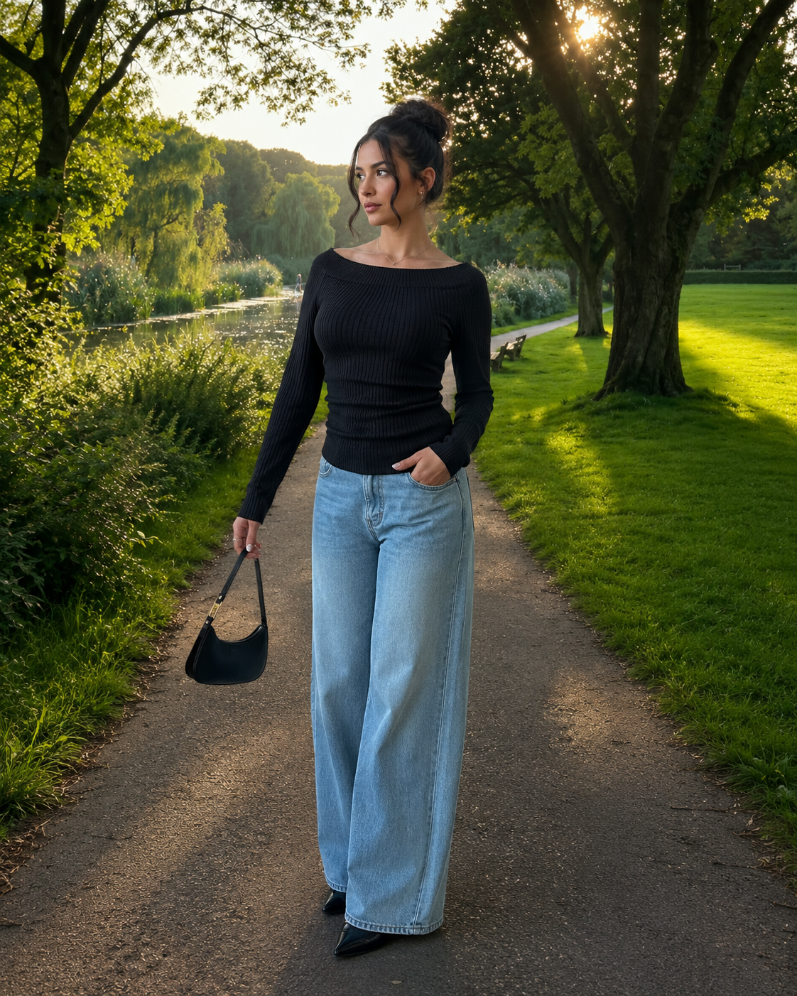 Annebel - Zwarte Dames Off-shoulder Top Met Plooien