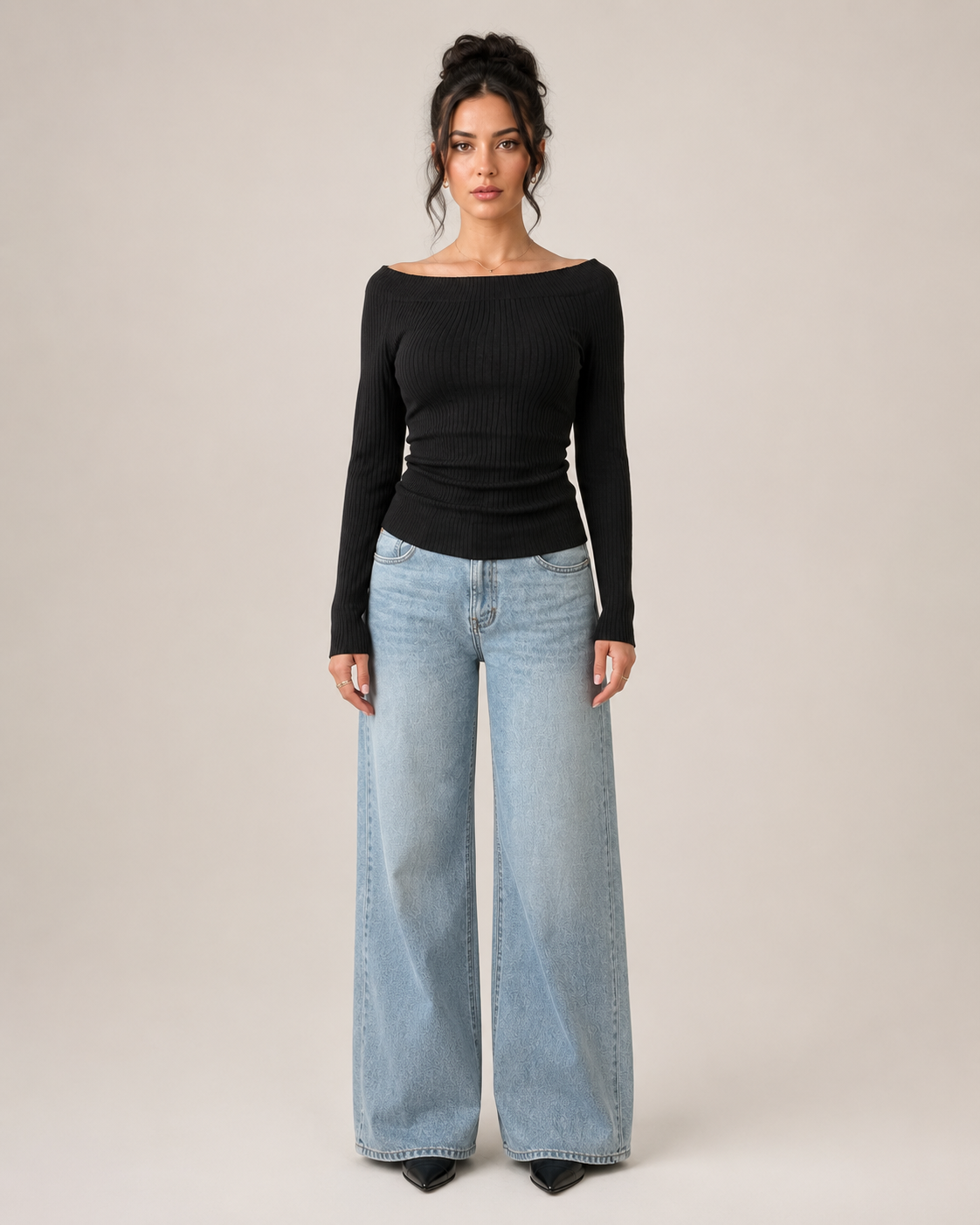 Annebel - Zwarte Dames Off-shoulder Top Met Plooien