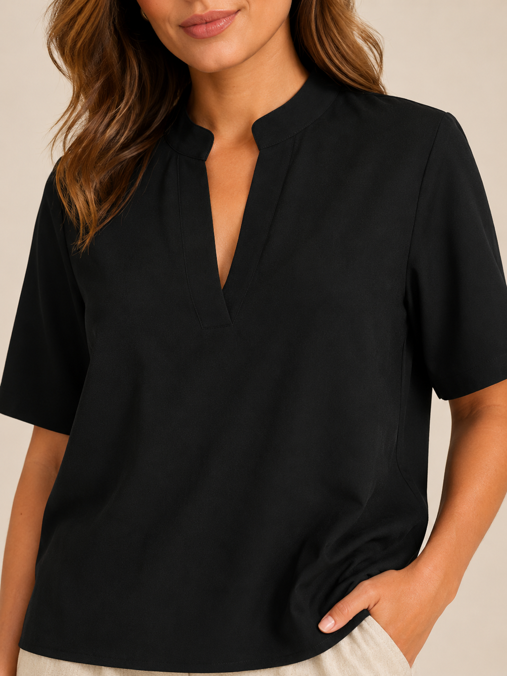 Saviëlle - Dames Blouse Met V-hals En Metalen Detail