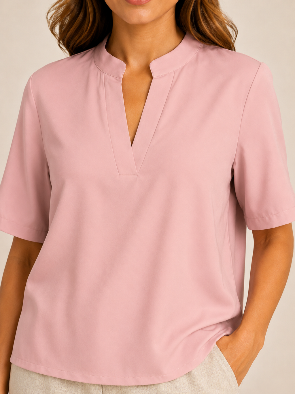 Saviëlle - Dames Blouse Met V-hals En Metalen Detail