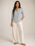 Soraline - Dames Katoenen Blouse Met Split-hals En Knoopdetail