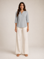 Soraline - Dames Katoenen Blouse Met Split-hals En Knoopdetail