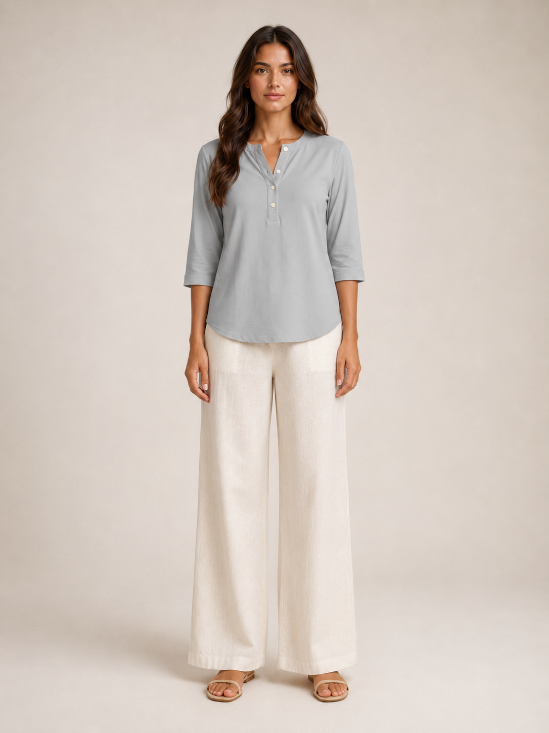 Soraline - Dames Katoenen Blouse Met Split-hals En Knoopdetail