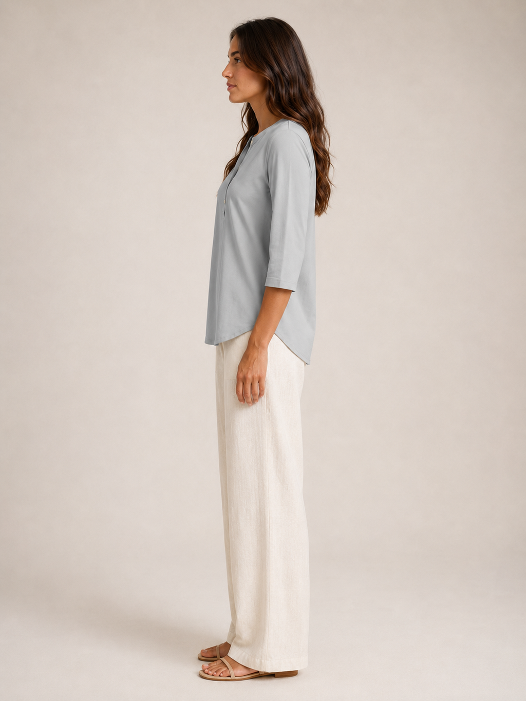Soraline - Dames Katoenen Blouse Met Split-hals En Knoopdetail