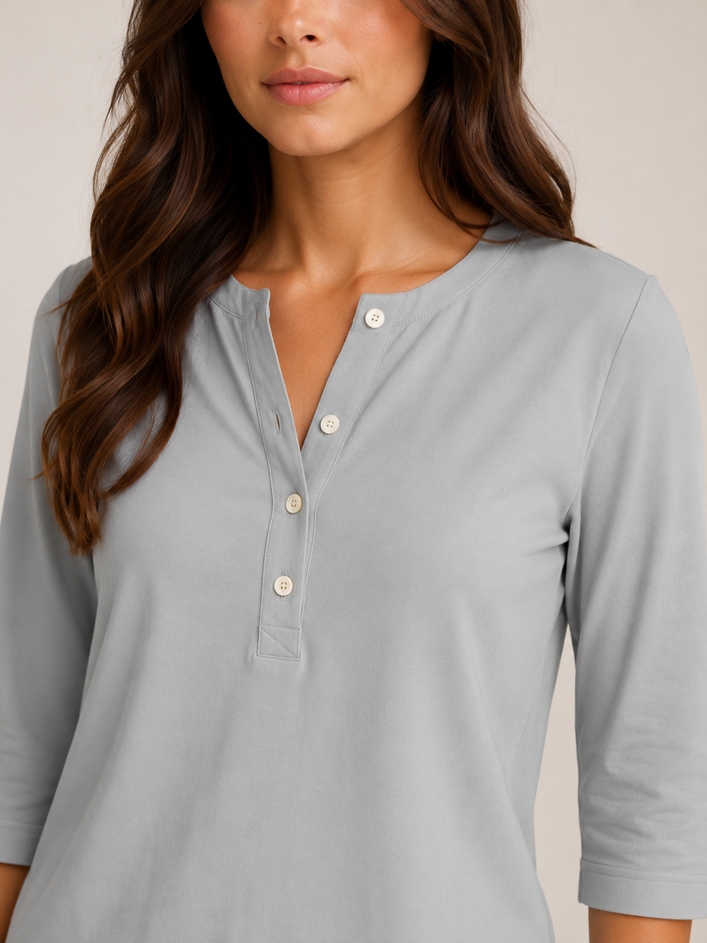 Soraline - Dames Katoenen Blouse Met Split-hals En Knoopdetail