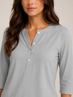 Soraline - Dames Katoenen Blouse Met Split-hals En Knoopdetail
