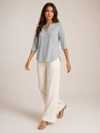 Soraline - Dames Katoenen Blouse Met Split-hals En Knoopdetail