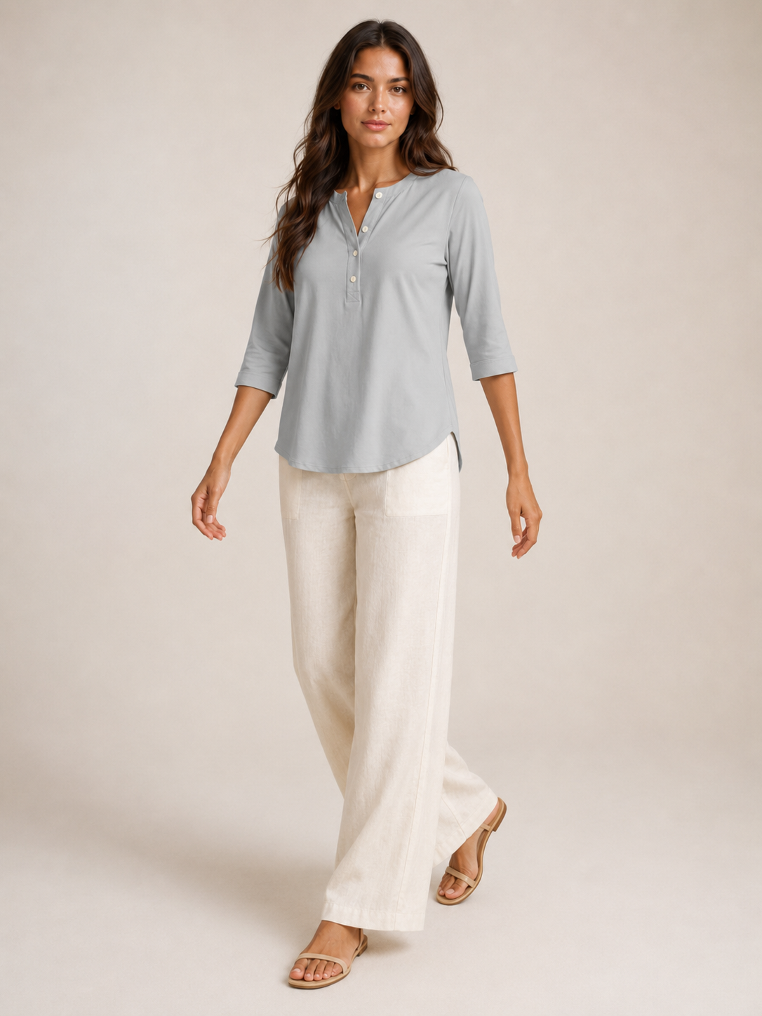 Soraline - Dames Katoenen Blouse Met Split-hals En Knoopdetail