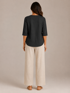 Soraline - Dames Katoenen Blouse Met Split-hals En Knoopdetail